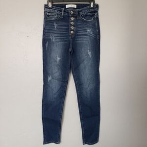 KanCan Skinny Jeans Women's 5 26 Dark Wash Denim Five Button Fly Distressed